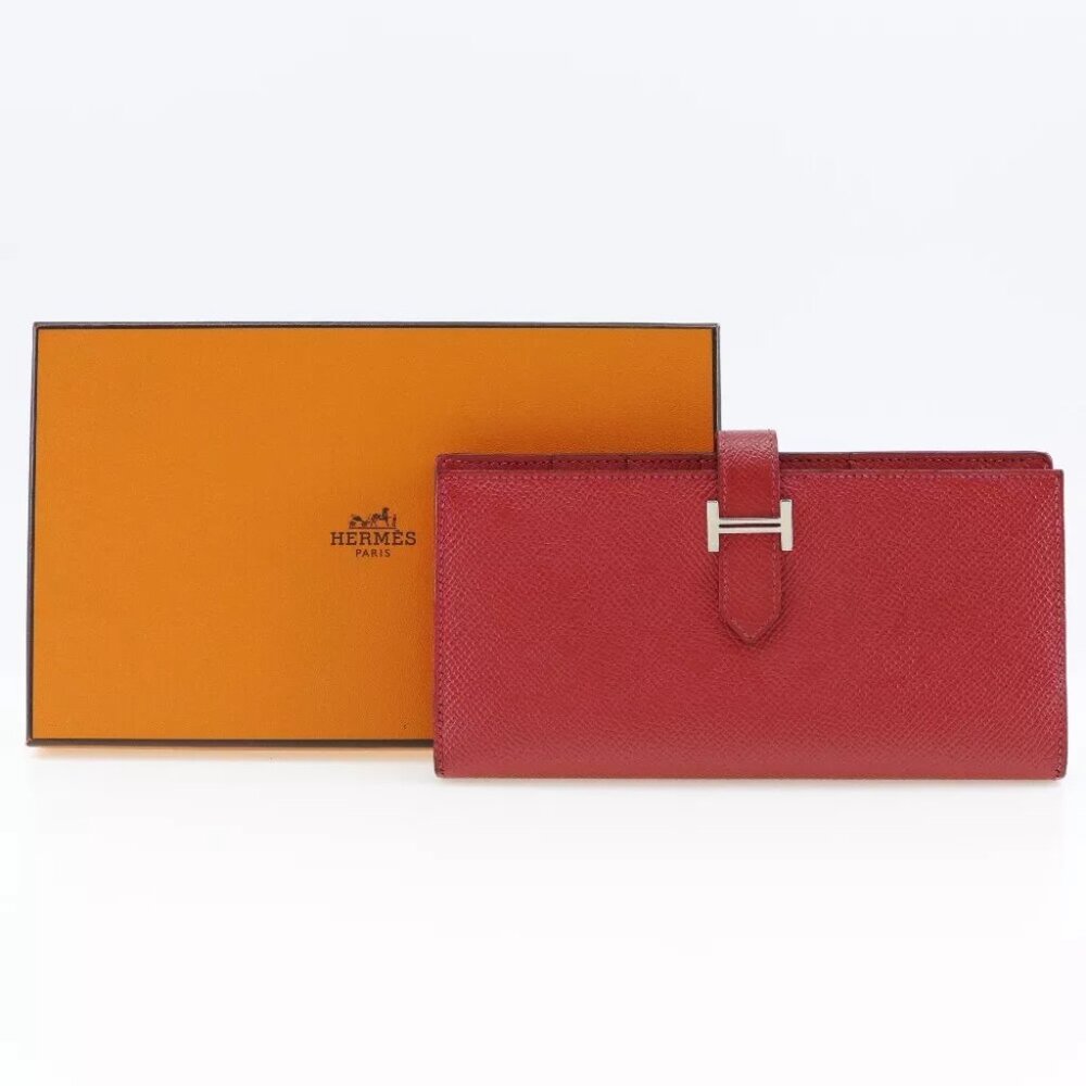 HERMES Beansufla purse Red/SilverHardware Epsom Women